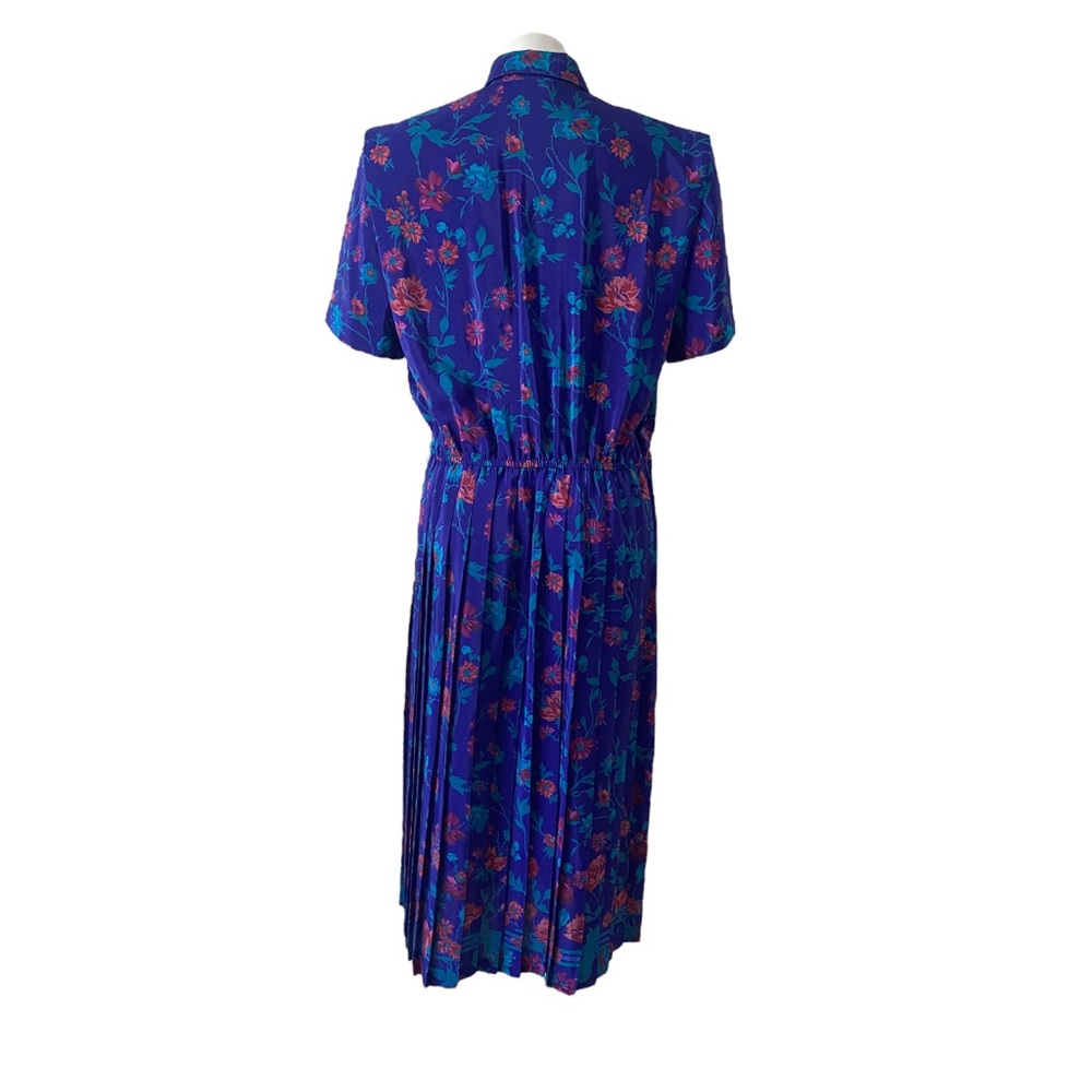 Vintage 1990s LESLIE FAY Floral Pleated retro Multicolored swing Dress sz 16 - Picture 5 of 11